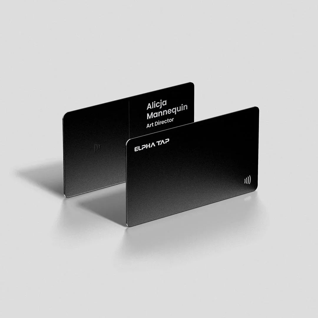 Sleek black ELPHA TAP contactless cards for Art Director, modern minimalist design