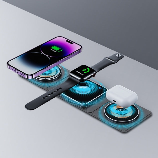 3 IN 1 Magnetic Folding Wireless Charger Station For IPhone, Watch And Airpods - Mamofa