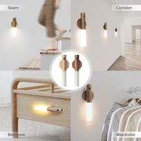 Magnetic Wooden Wireless LED Night Light | USB Rechargeable Motion Sensor Wall Lamp