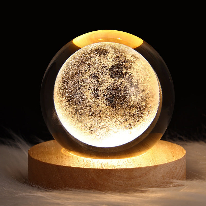 3D Luminous Crystal Ball Night Light | Laser Engraved Projection Ambience Lamp