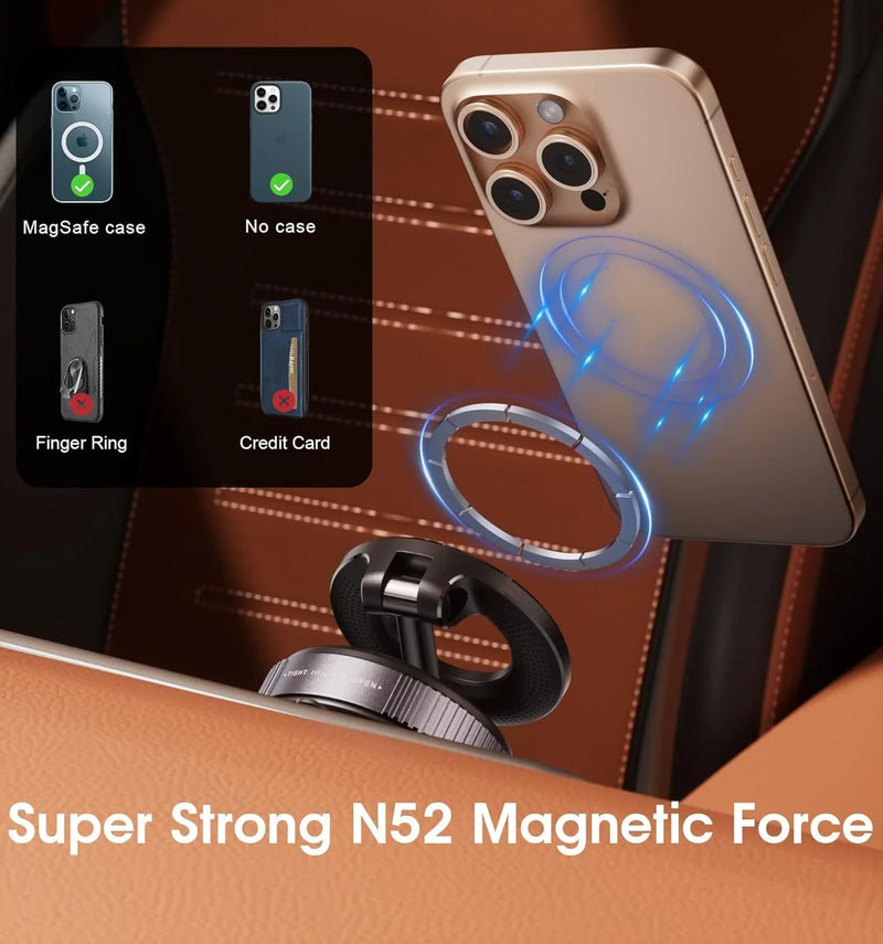 Super strong N52 magnetic phone mount for car, compatible with MagSafe & no case, not finger ring or credit card