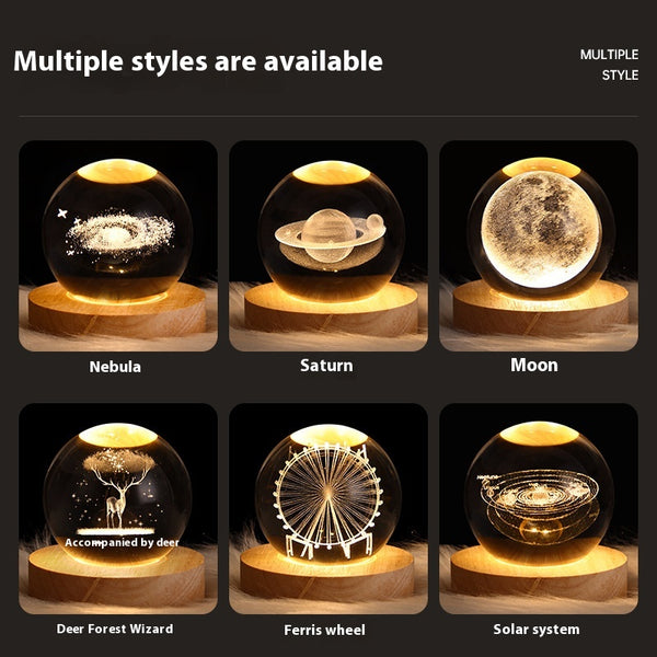 3D Luminous Crystal Ball Night Light | Laser Engraved Projection Ambience Lamp