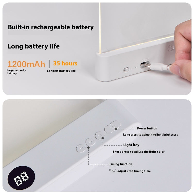 LED Flat Panel Book Reading Light | Rechargeable Portable Tablet Eye-Protection Lamp