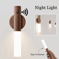 Magnetic Wooden Wireless LED Night Light | USB Rechargeable Motion Sensor Wall Lamp