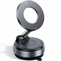 Black adjustable ring light with suction base for makeup or streaming, featuring brightness control