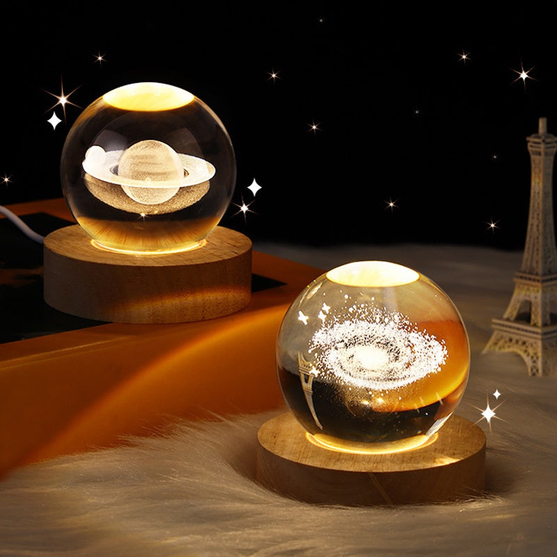 3D Luminous Crystal Ball Night Light | Laser Engraved Projection Ambience Lamp