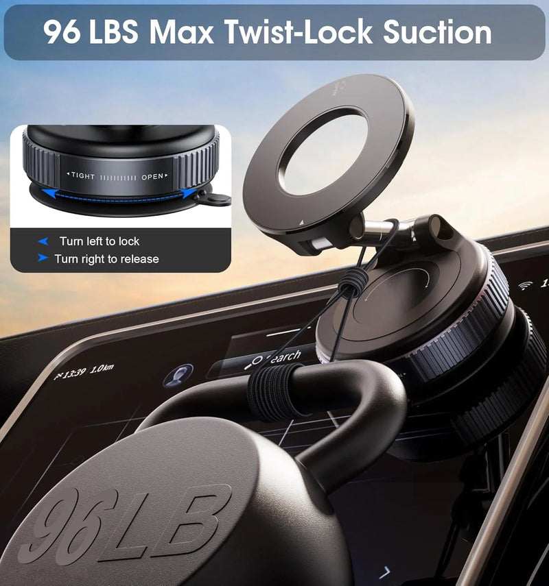 96 lbs max twist-lock suction car phone mount with secure grip and easy release