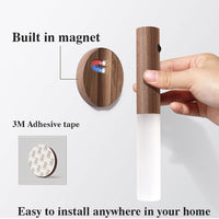 Magnetic Wooden Wireless LED Night Light | USB Rechargeable Motion Sensor Wall Lamp