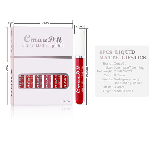 6-Piece Matte Liquid Lipstick Set | Long-Lasting Waterproof Non-Stick Cup Lip Stain