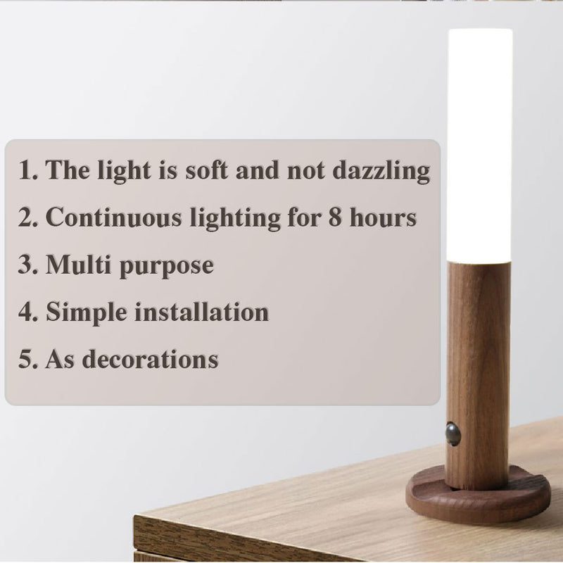 Magnetic Wooden Wireless LED Night Light | USB Rechargeable Motion Sensor Wall Lamp