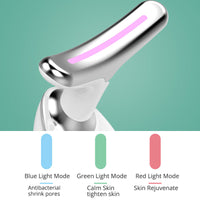 Device with LED lights for different light modes on a teal background