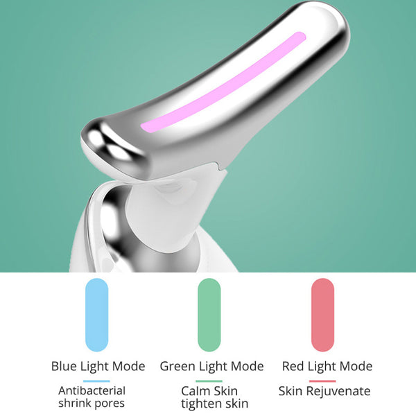 Device with LED lights for different light modes on a teal background