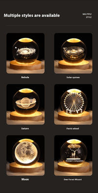 3D Luminous Crystal Ball Night Light | Laser Engraved Projection Ambience Lamp