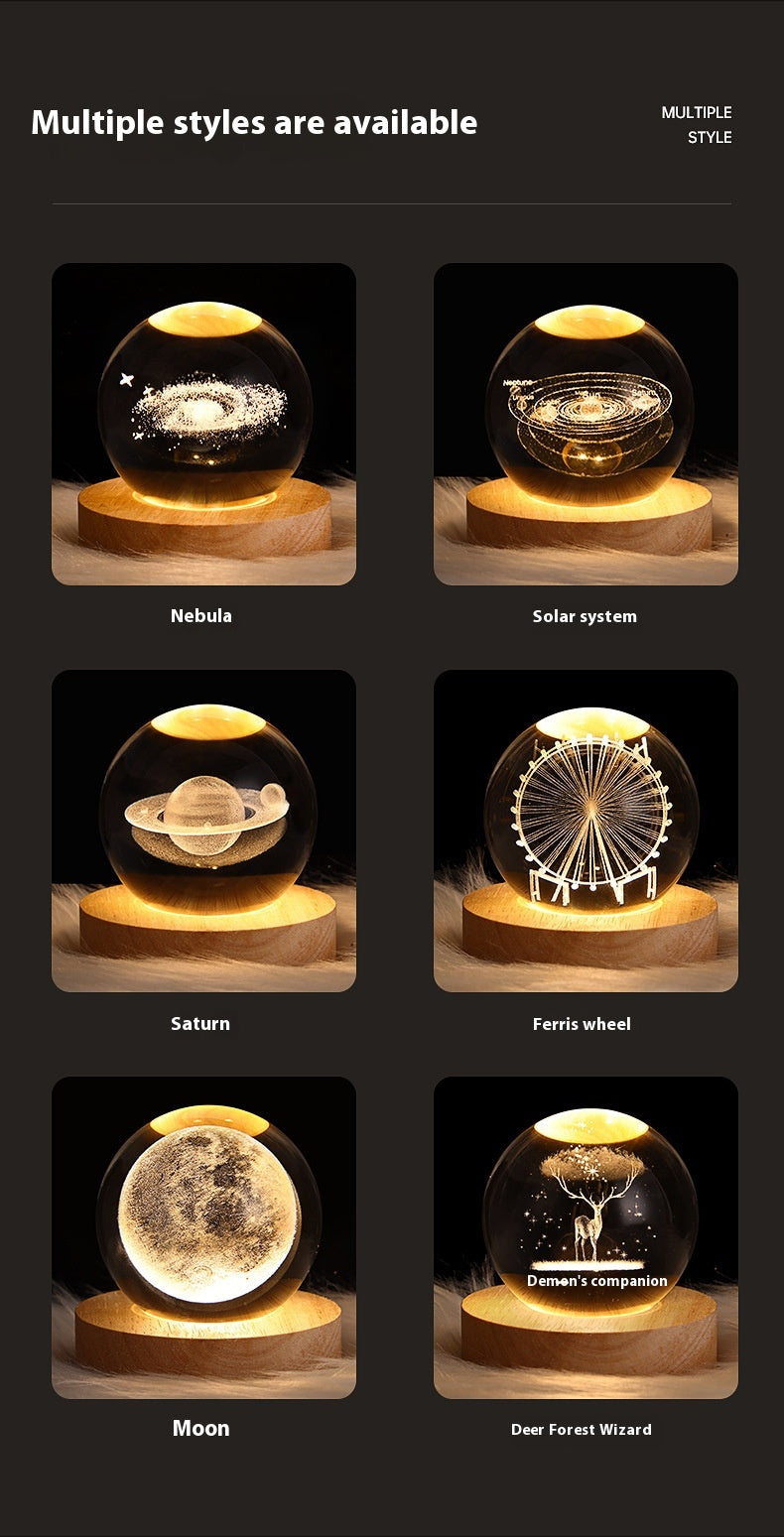 3D Luminous Crystal Ball Night Light | Laser Engraved Projection Ambience Lamp