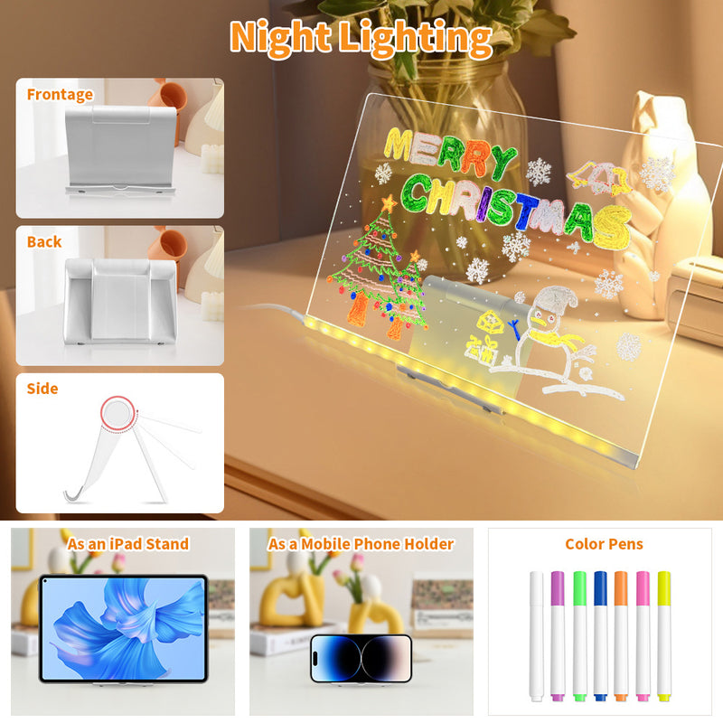 LED Acrylic Quick-Dry Message Board | Erasable Luminous DIY Drawing Night Light