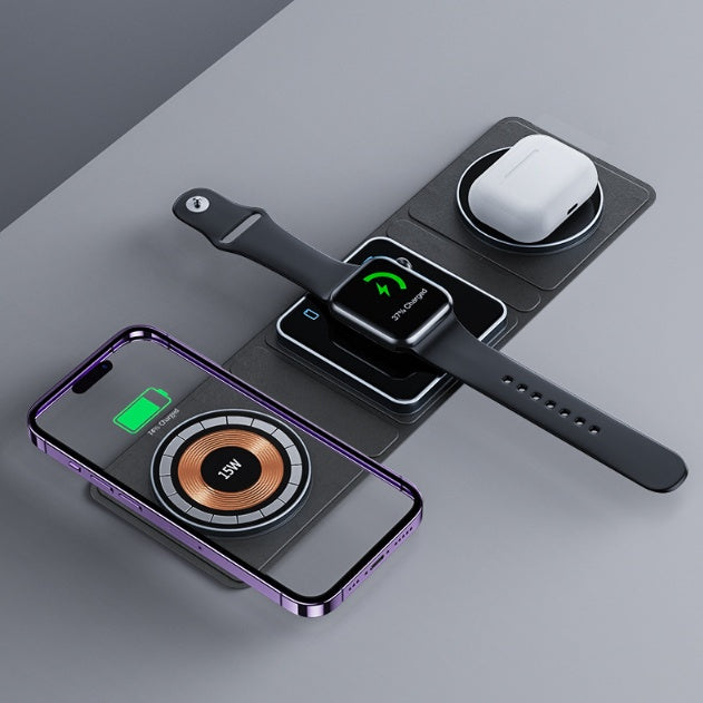 3 IN 1 Magnetic Folding Wireless Charger Station For IPhone, Watch And Airpods - Mamofa