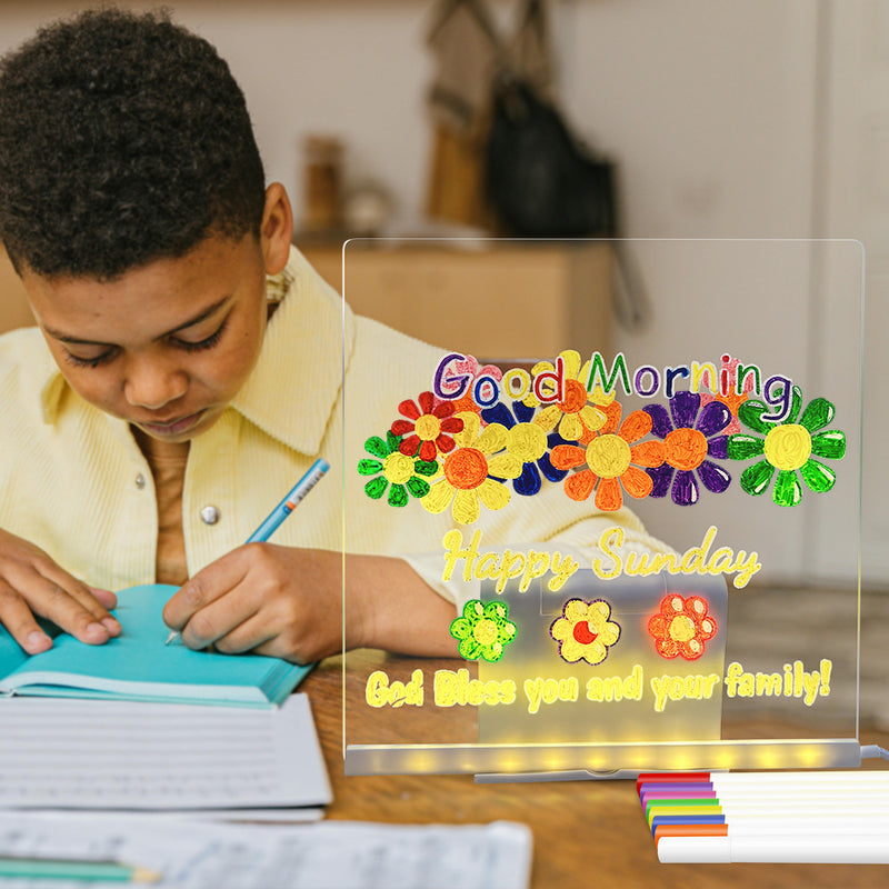 LED Acrylic Quick-Dry Message Board | Erasable Luminous DIY Drawing Night Light